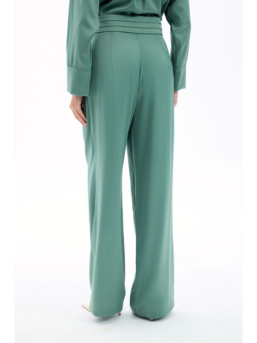 Cepli Salaş Saten Pantolon - Haki-5