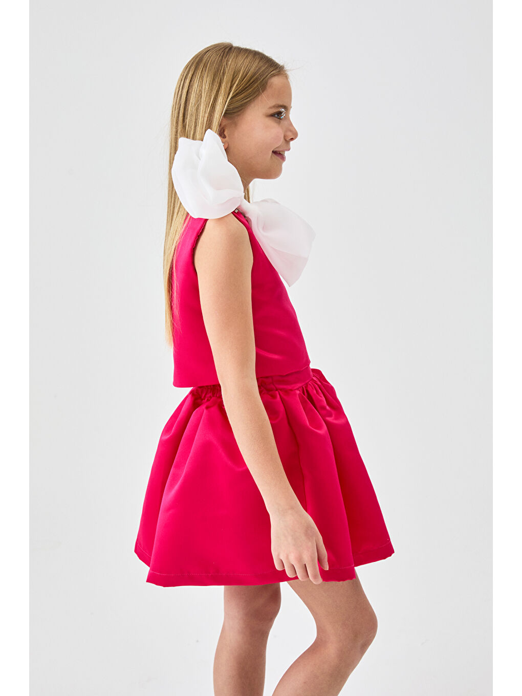 Fuşya Organze Fiyonklu Kız Çocuk İkili Takım - Gale-3