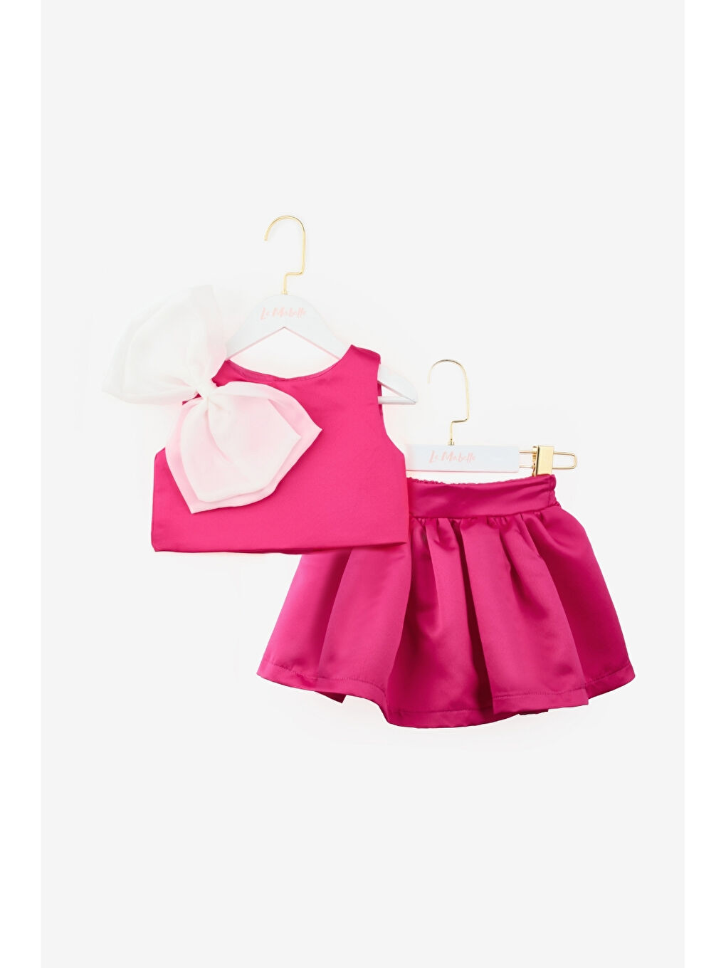 Fuşya Organze Fiyonklu Kız Çocuk İkili Takım - Gale-4