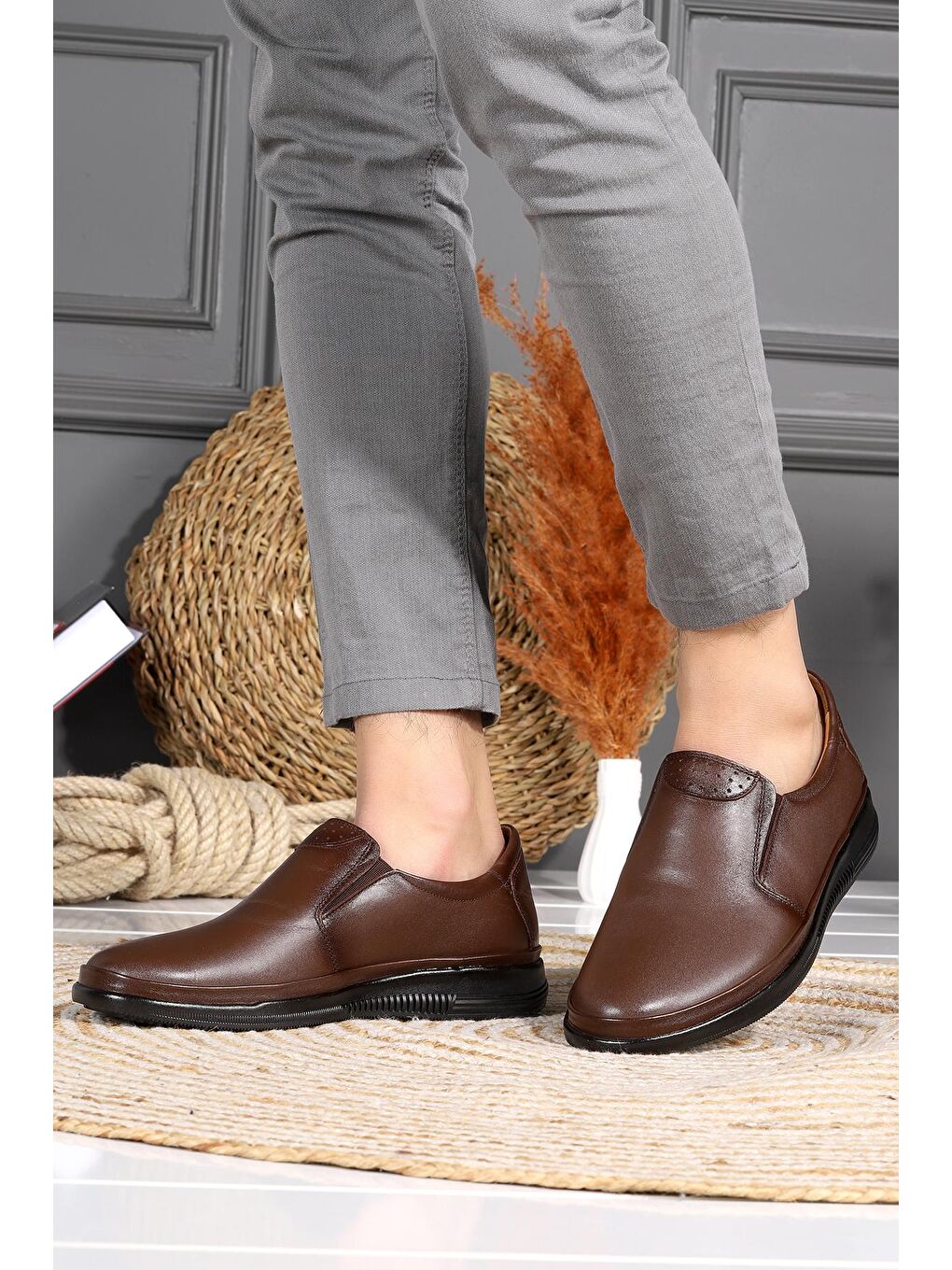 Kahverengi %100 Deri Kauçuk Taban Erkek Comfort Ayakkabı 2003 Rdw-1