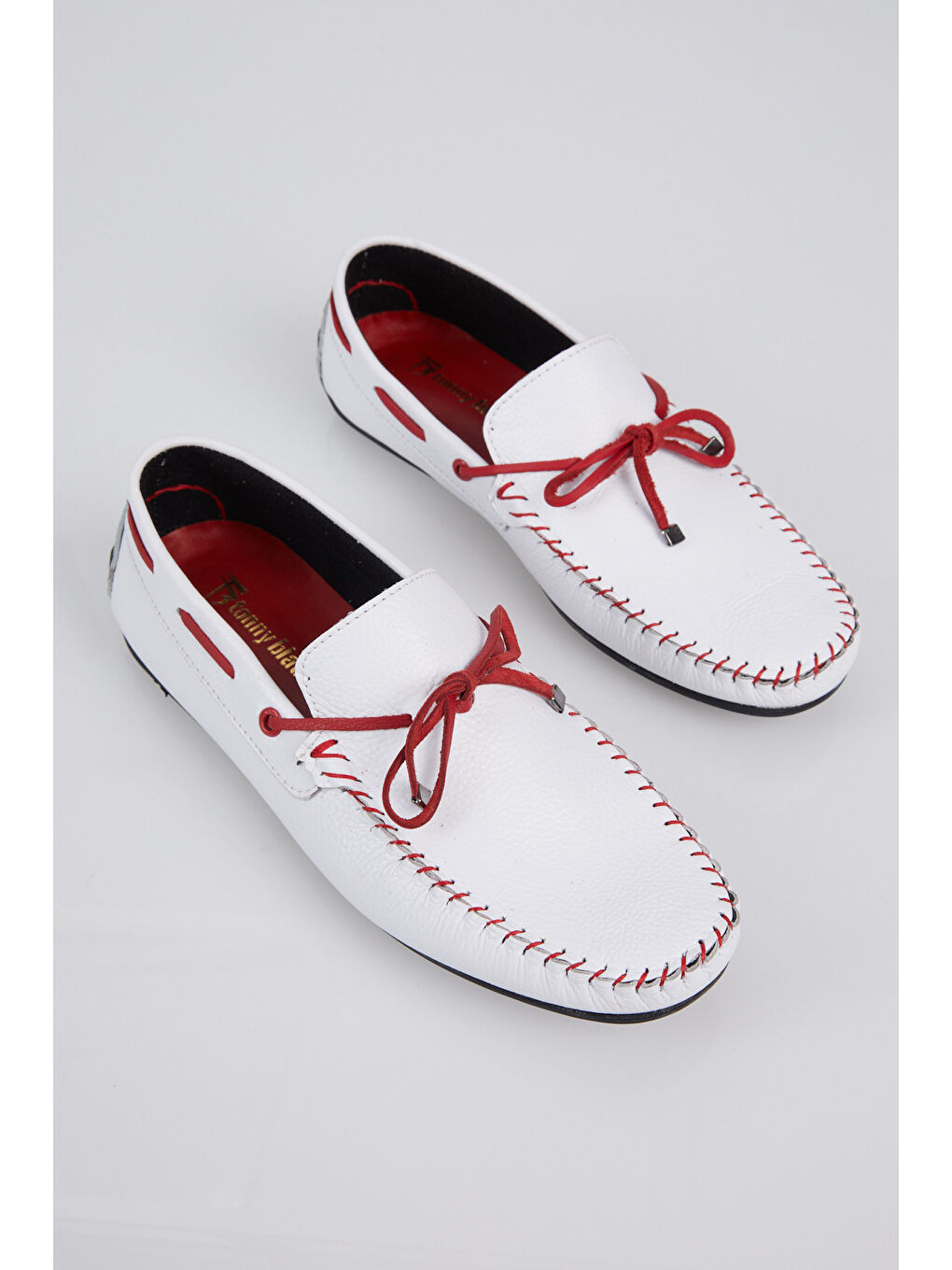 Erkek Beyaz İp Detaylı Rahat Kalıp Hakiki Deri Loafer-1