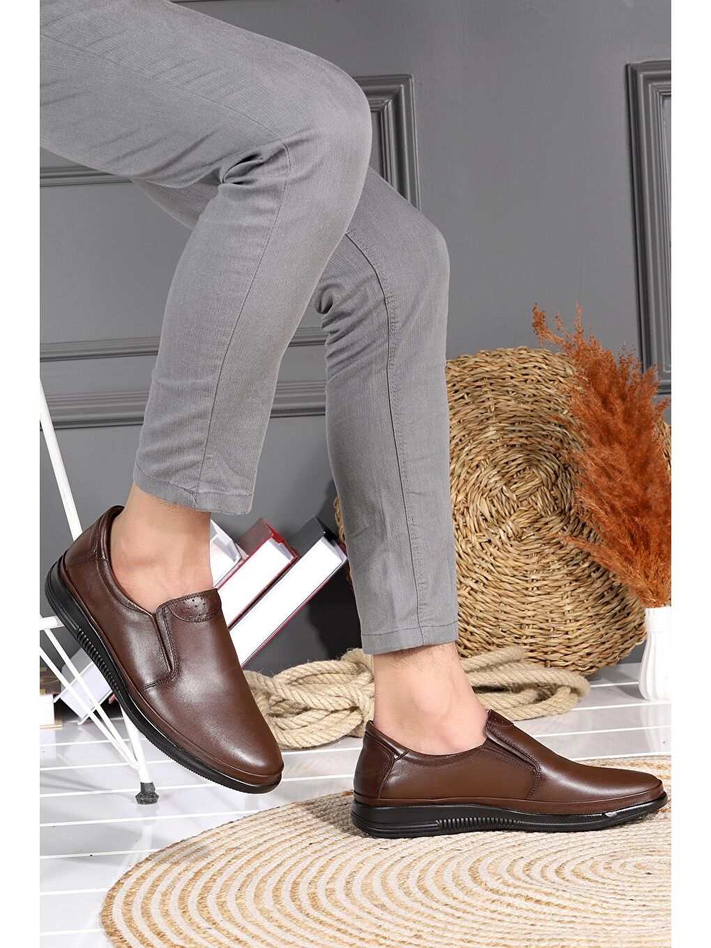 Kahverengi %100 Deri Kauçuk Taban Erkek Comfort Ayakkabı 2003 Rdw-2