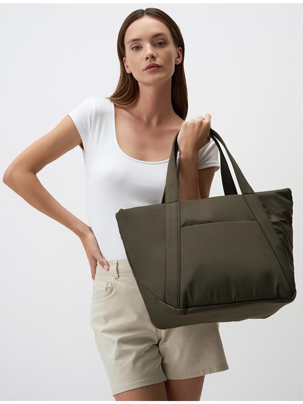 Haki Büyük Boy Paraşüt Kumaş Omuz Çantası-5