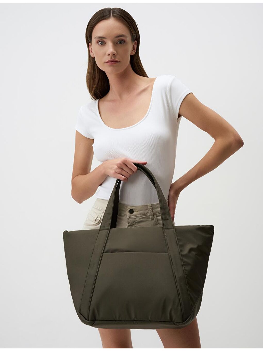 Haki Büyük Boy Paraşüt Kumaş Omuz Çantası-6