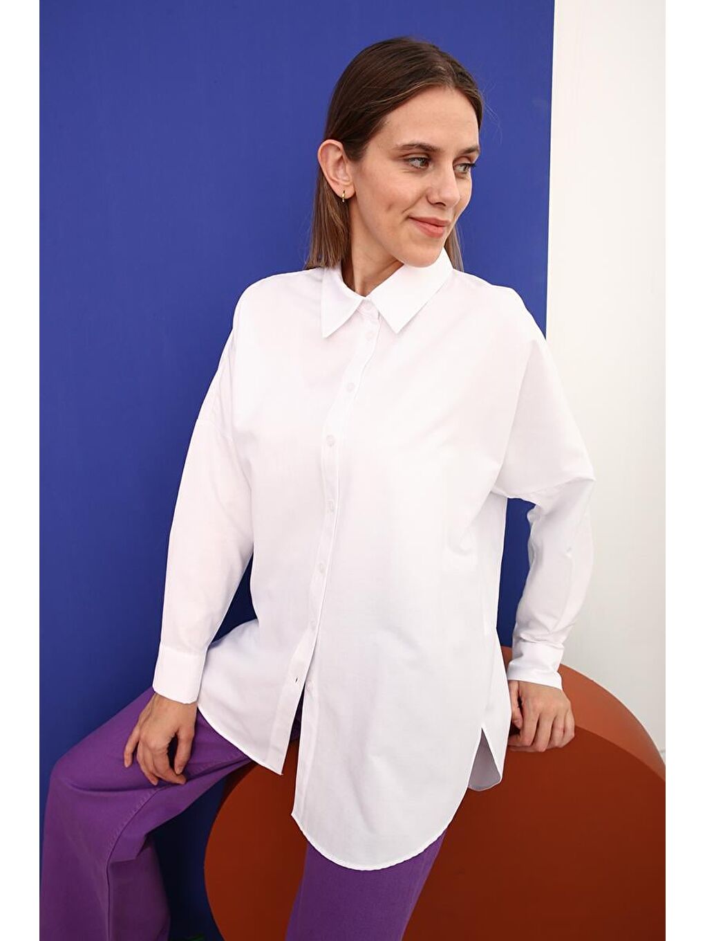 Beyaz Oversize Basic Gömlek