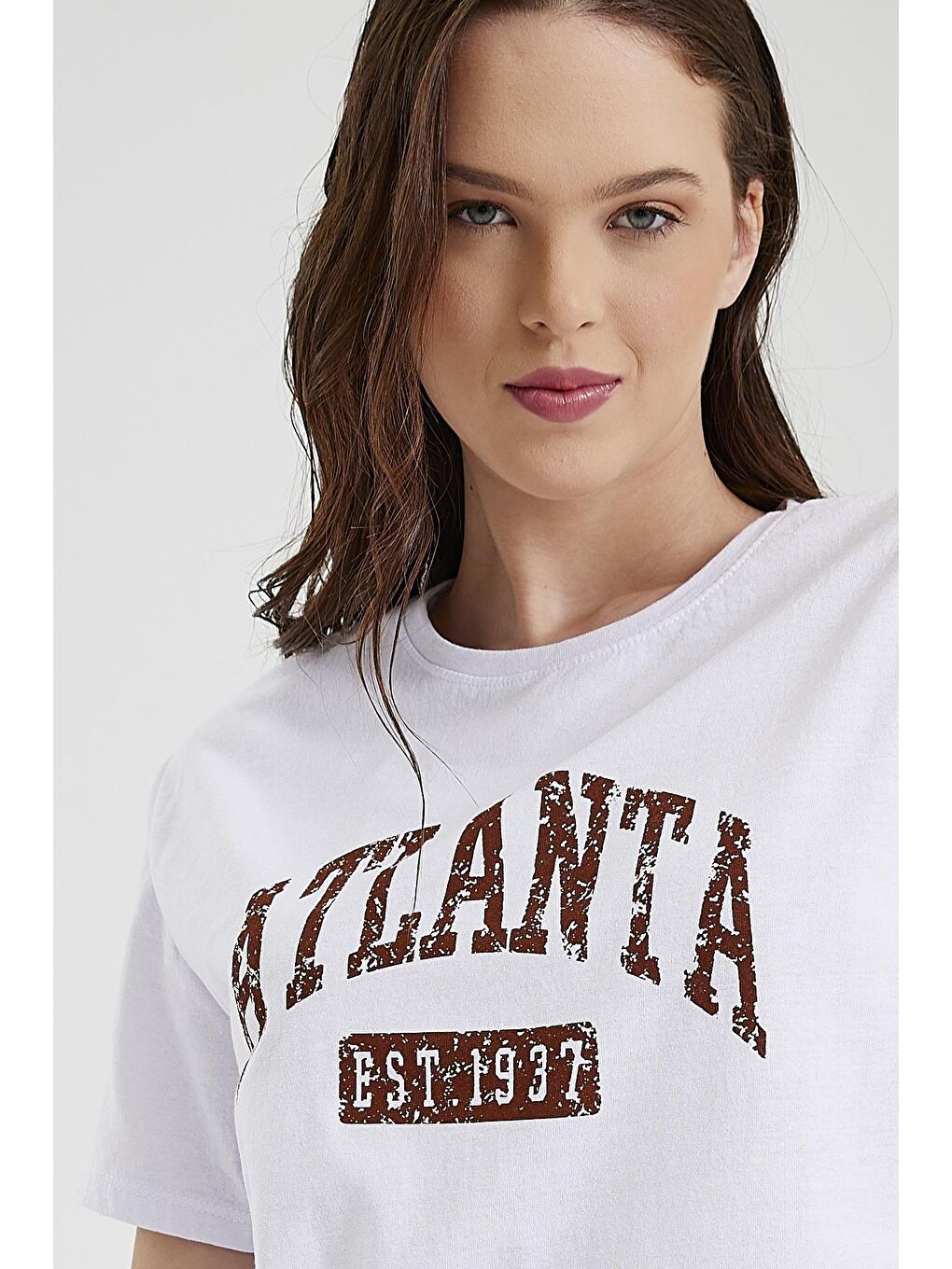 Kahverengi Kadın Yazı Baskılı Tişört-2