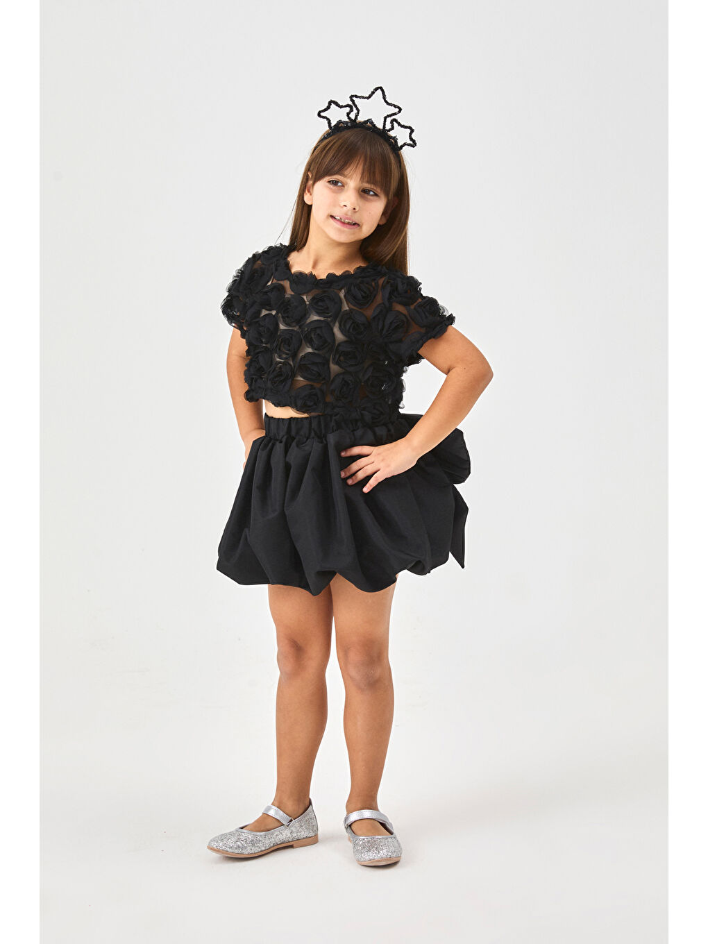 Siyah Kız Çocuk Balon Etek - Anna
