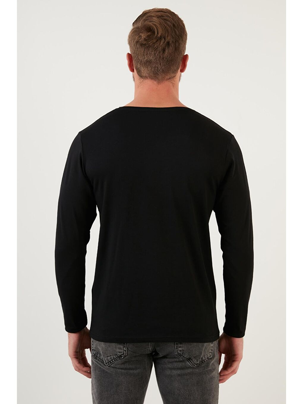 Siyah Pamuklu Bisiklet Yaka Slim Fit Basic Sweat 5905068-4