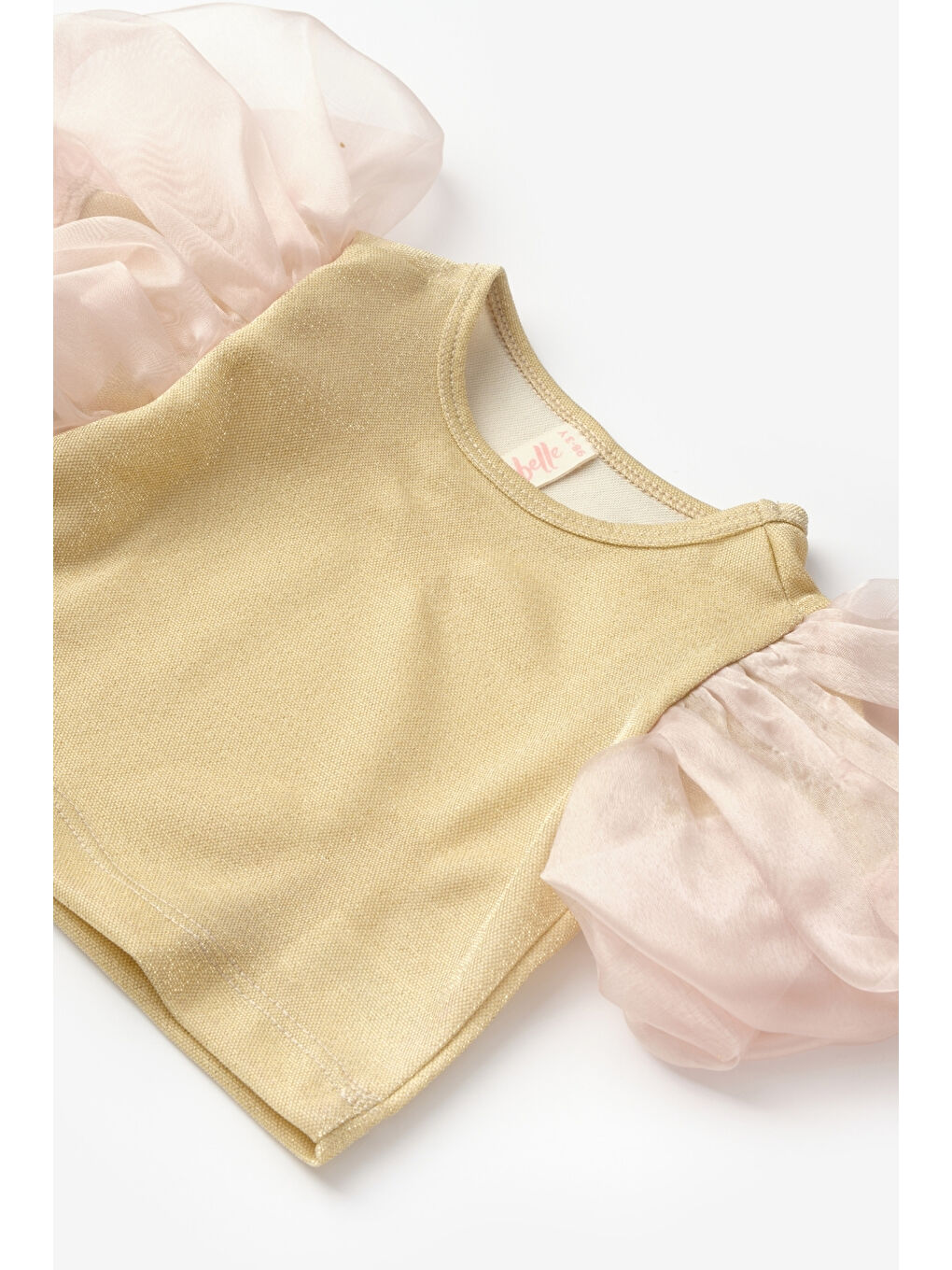 Sarı Altın  Kolları Tüllü Simli Kız Çocuk Bluz-2