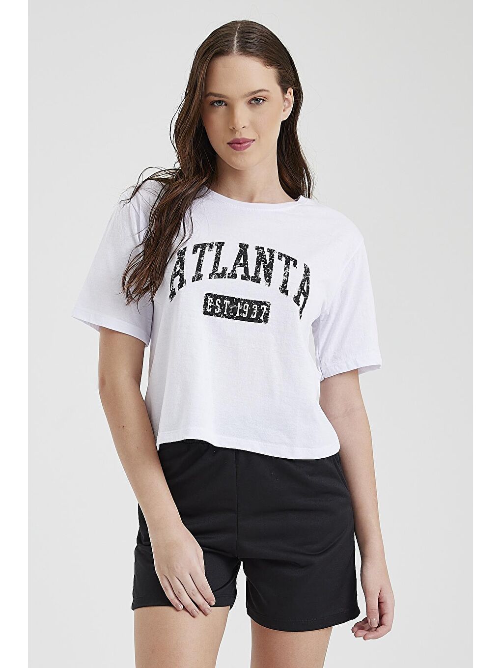 Siyah Kadın Yazı Baskılı Tişört-2