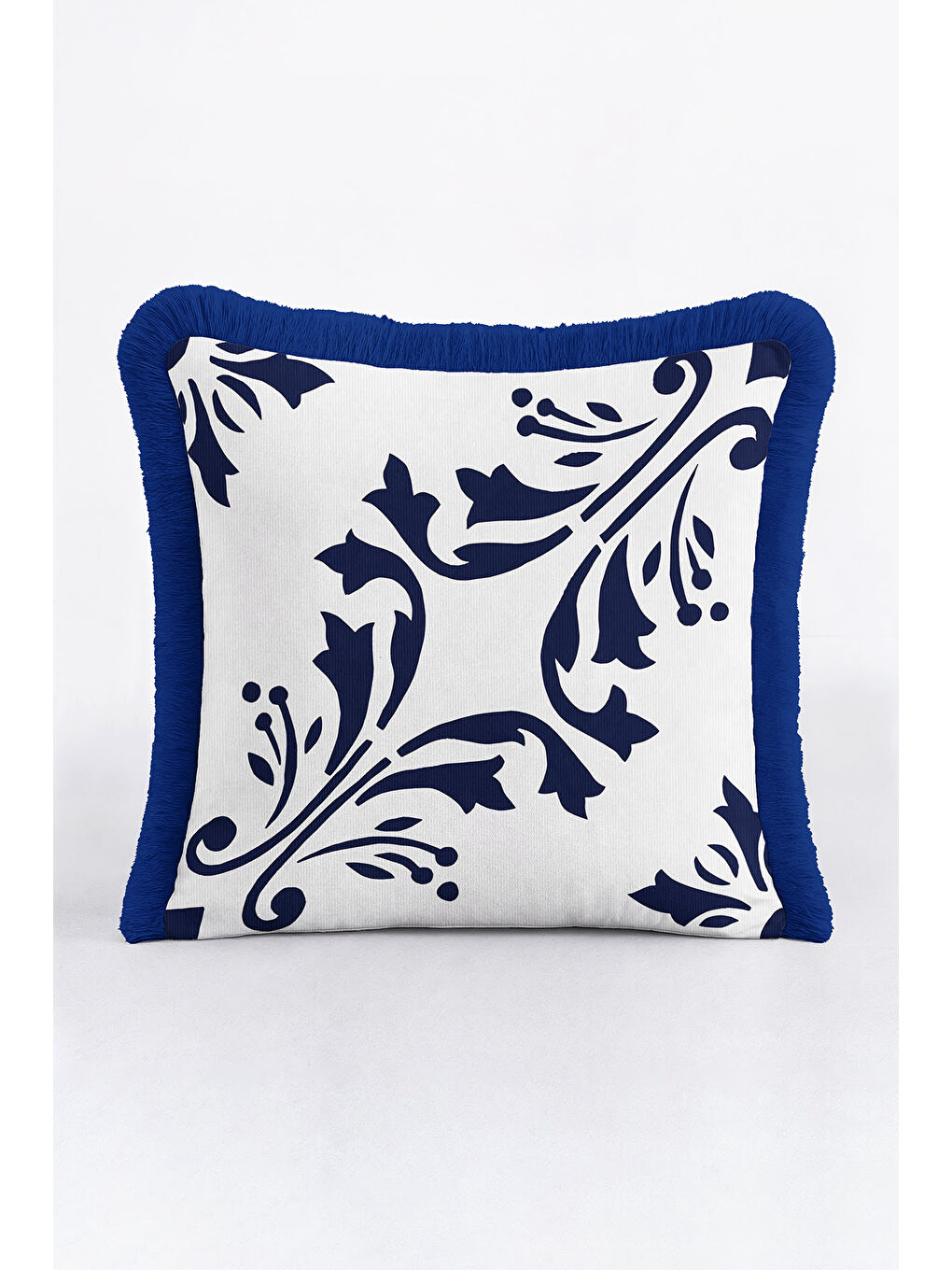 Karışık Barok Lüks Saçaklı Yastık Kılıfı - Akdeniz Klasik Mavi Beyaz Modern Püsküllü Kırlent Kılıfı-1