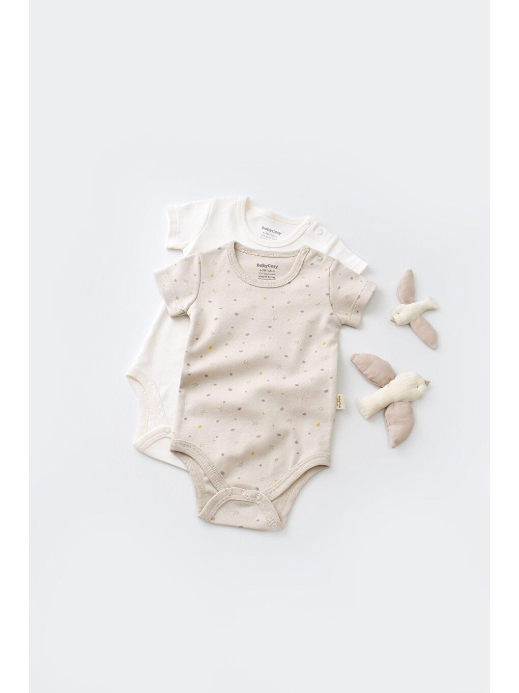 BabyCosy Organic Wear Ekru-Bej 2 Li Kısa Kollu Badi