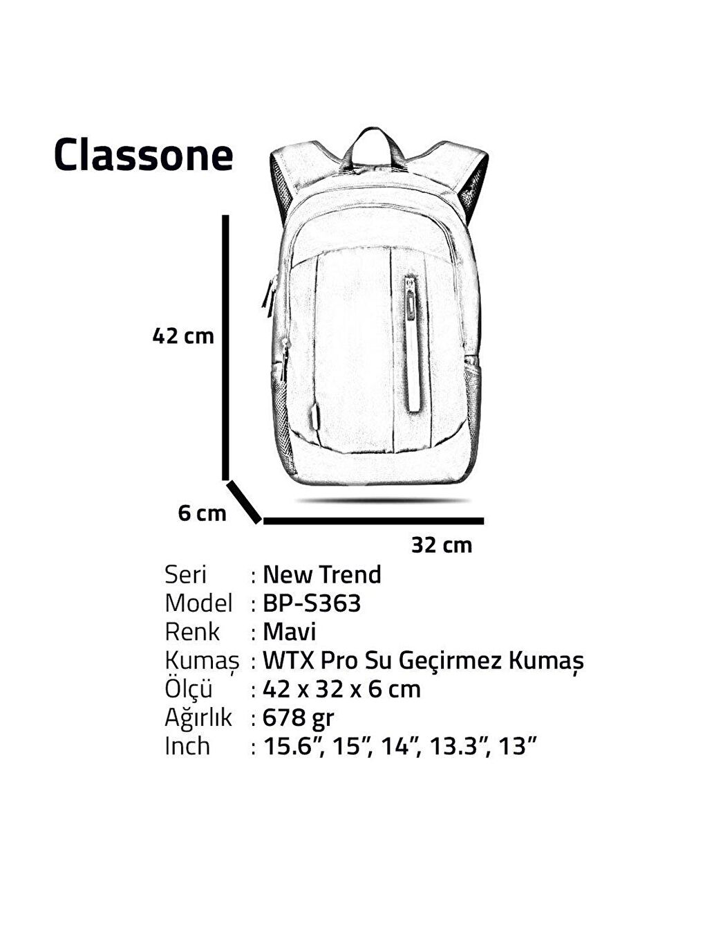Mavi WTXPro Su Geçirmez 15.6 Laptop Sırt Çantası-2