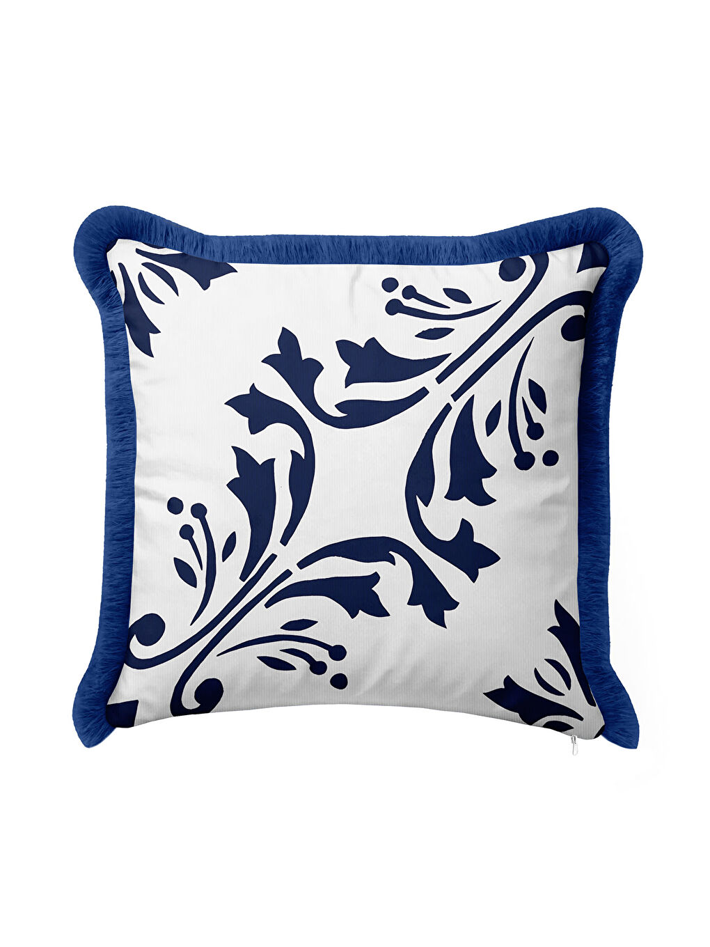 Karışık Barok Lüks Saçaklı Yastık Kılıfı - Akdeniz Klasik Mavi Beyaz Modern Püsküllü Kırlent Kılıfı-4