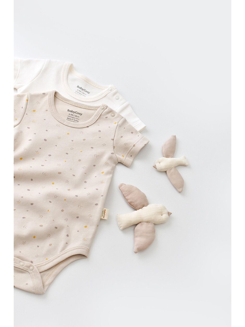 BabyCosy Organic Wear Ekru-Bej 2 Li Kısa Kollu Badi - 1