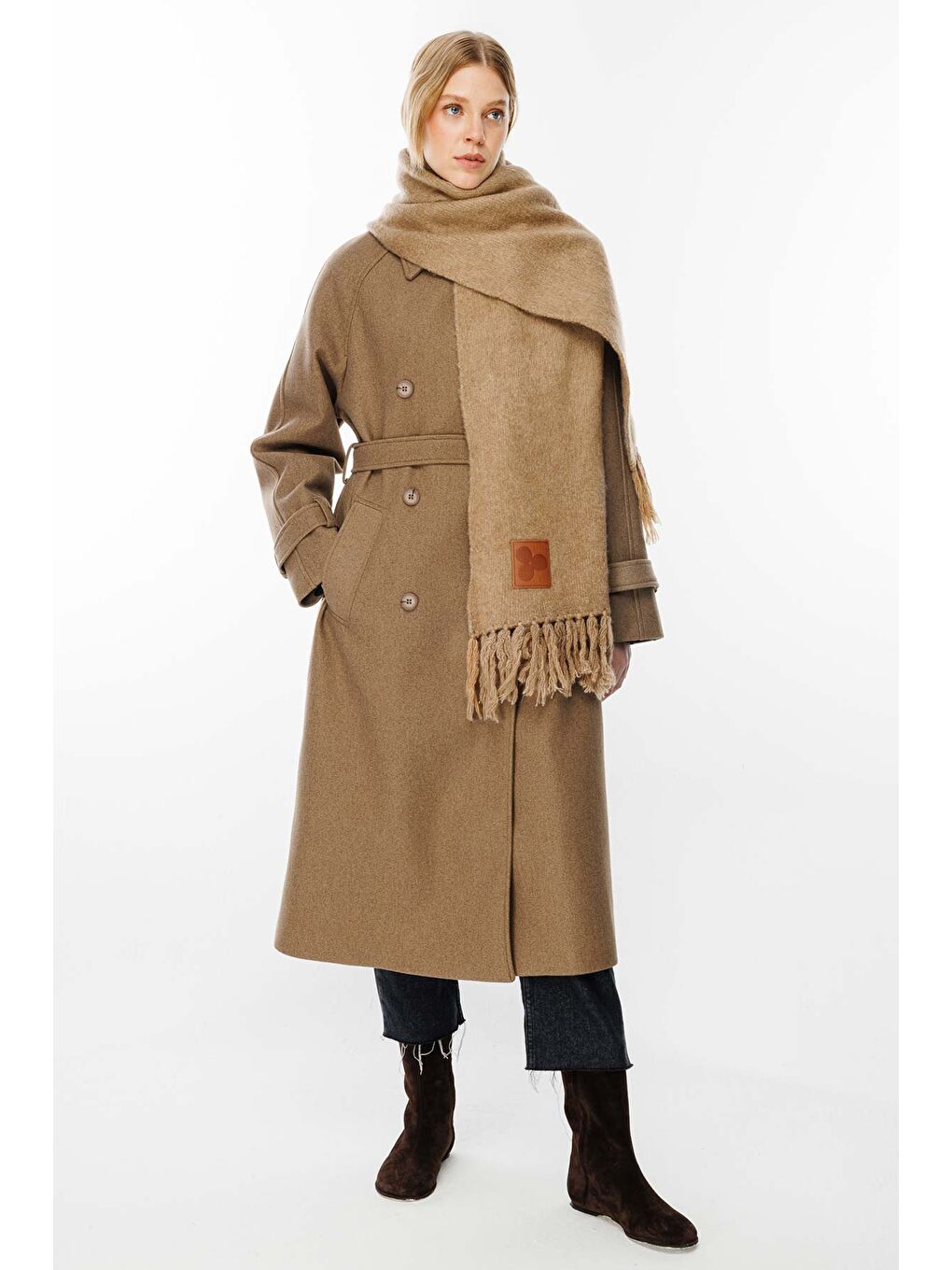 Kahverengi Şardonlu Camel Atkı-3