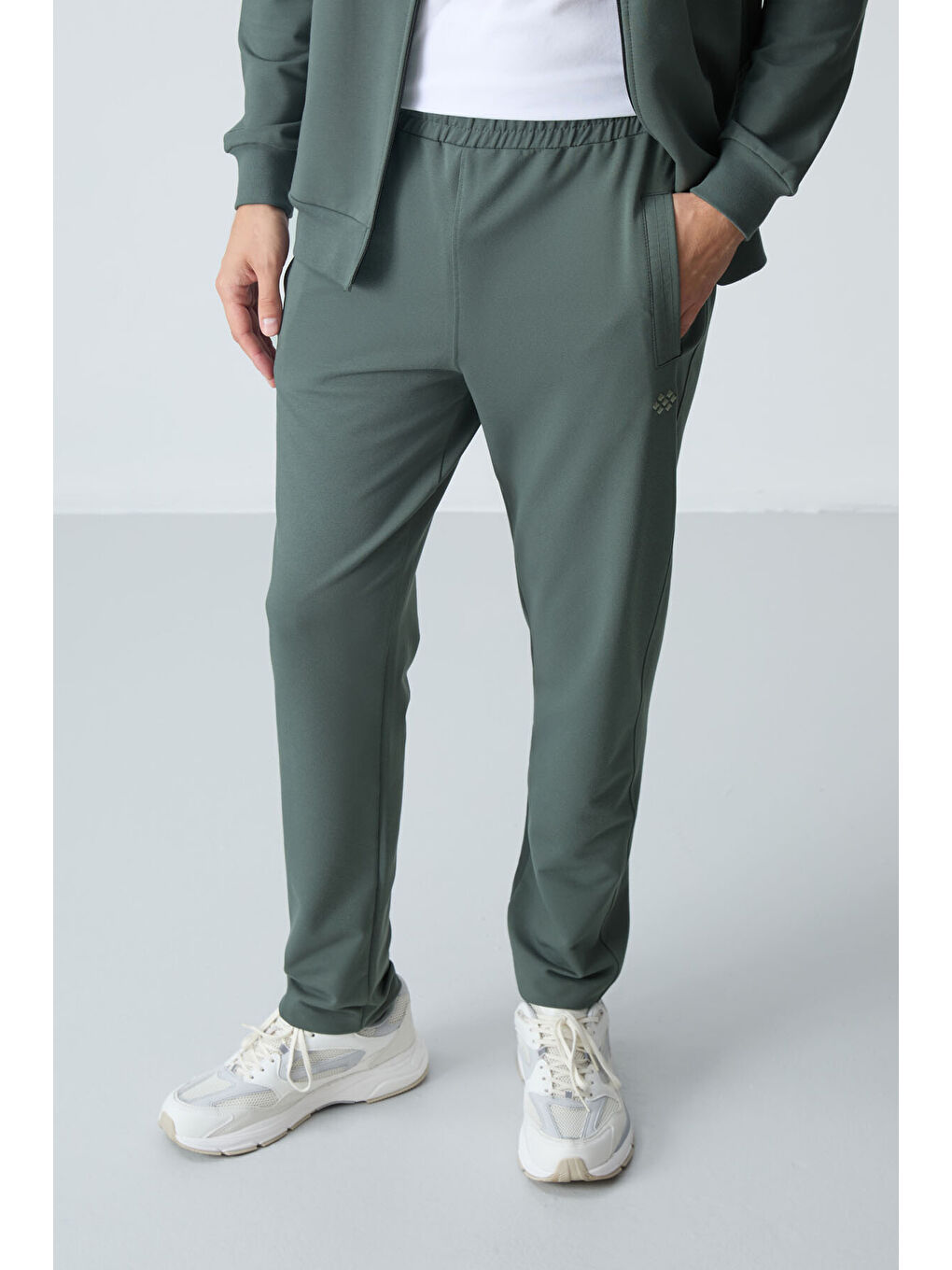 Haki Pamuklu Kalın Yumuşak Dokulu Comfort Fit Basic Erkek Eşofman Takım - 85260-8