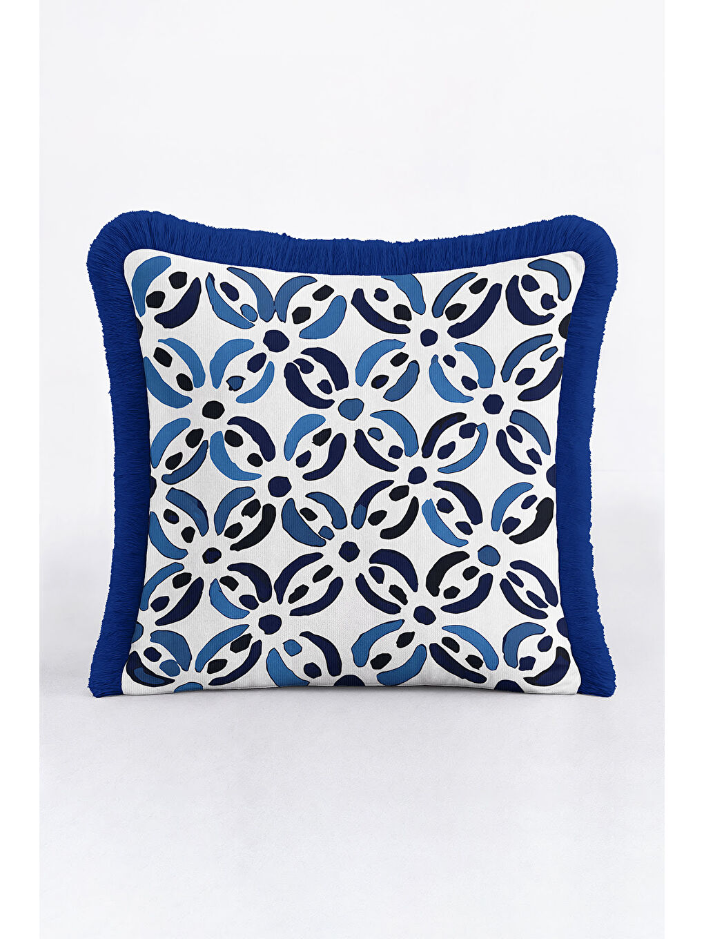 Karışık Modern Geometrik Saçaklı Yastık Kılıfı - Akdeniz Stili Mavi Beyaz Püsküllü Kırlent Kılıfı