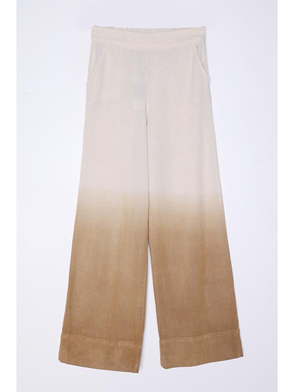 Bej Vizon-Degrade Keten Pantolonlu Takım-5