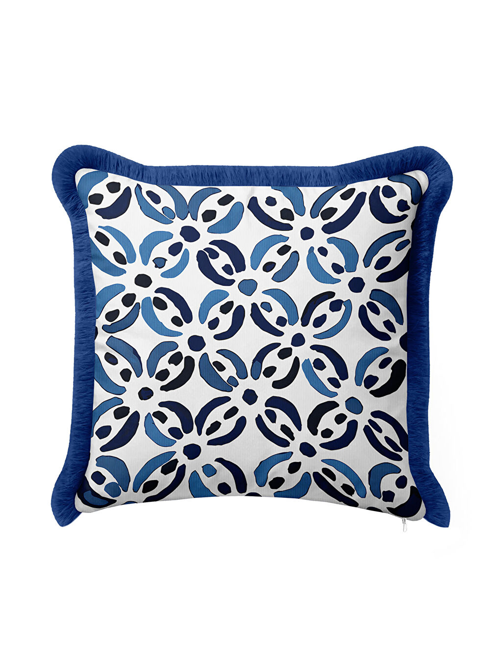 Karışık Modern Geometrik Saçaklı Yastık Kılıfı - Akdeniz Stili Mavi Beyaz Püsküllü Kırlent Kılıfı-4