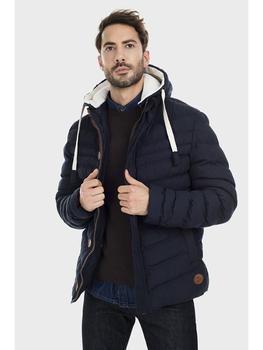 Lacivert Slim Fit Kapüşonlu Dik Yaka Şişme Mont 55618K5071