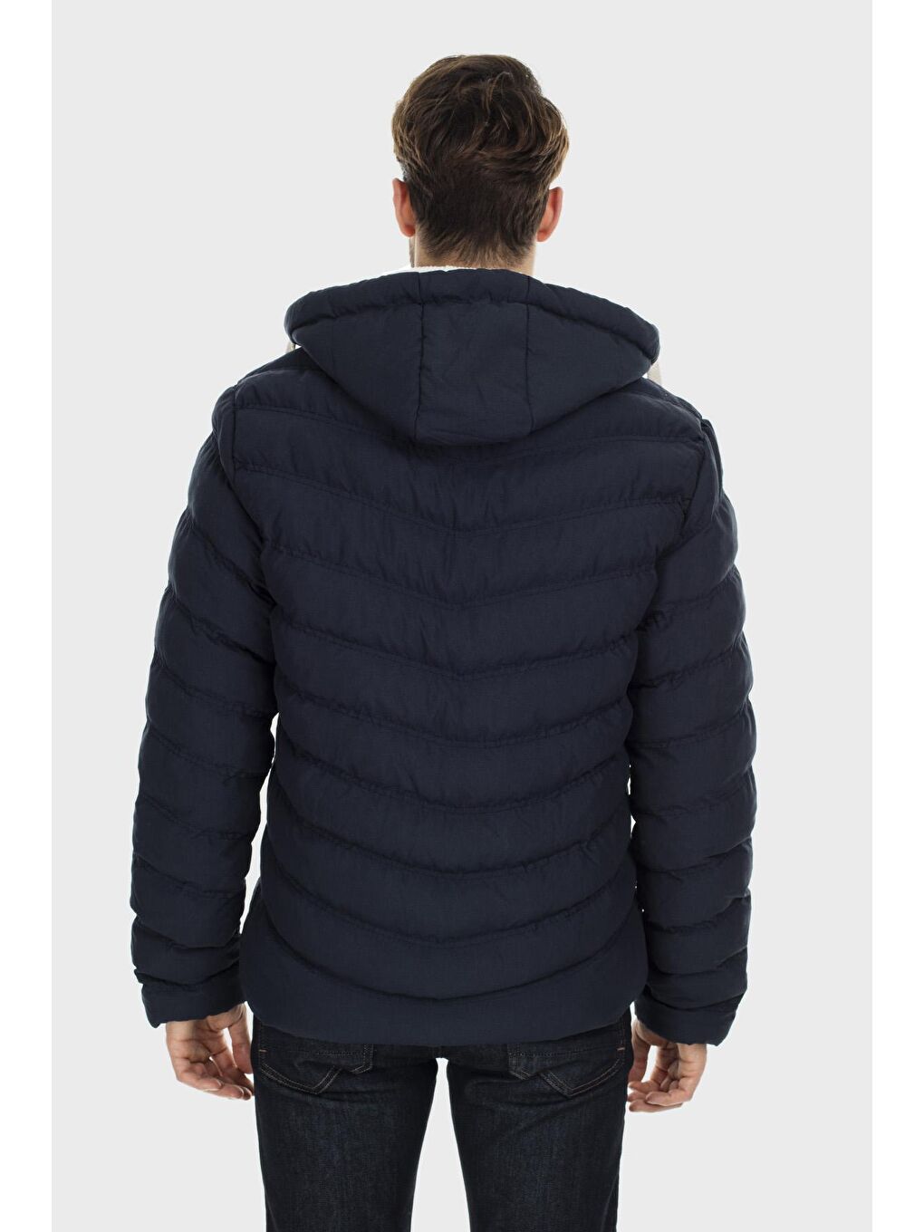 Lacivert Slim Fit Kapüşonlu Dik Yaka Şişme Mont 55618K5071-1