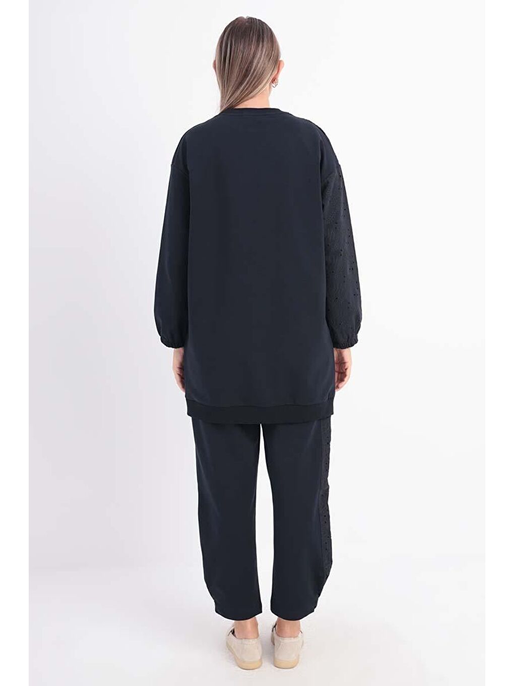 Lacivert-Büyük Beden Fisto Garnili Pantolonlu Takım-3