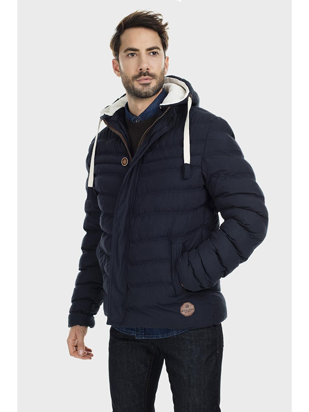 Lacivert Slim Fit Kapüşonlu Dik Yaka Şişme Mont 55618K5071-3