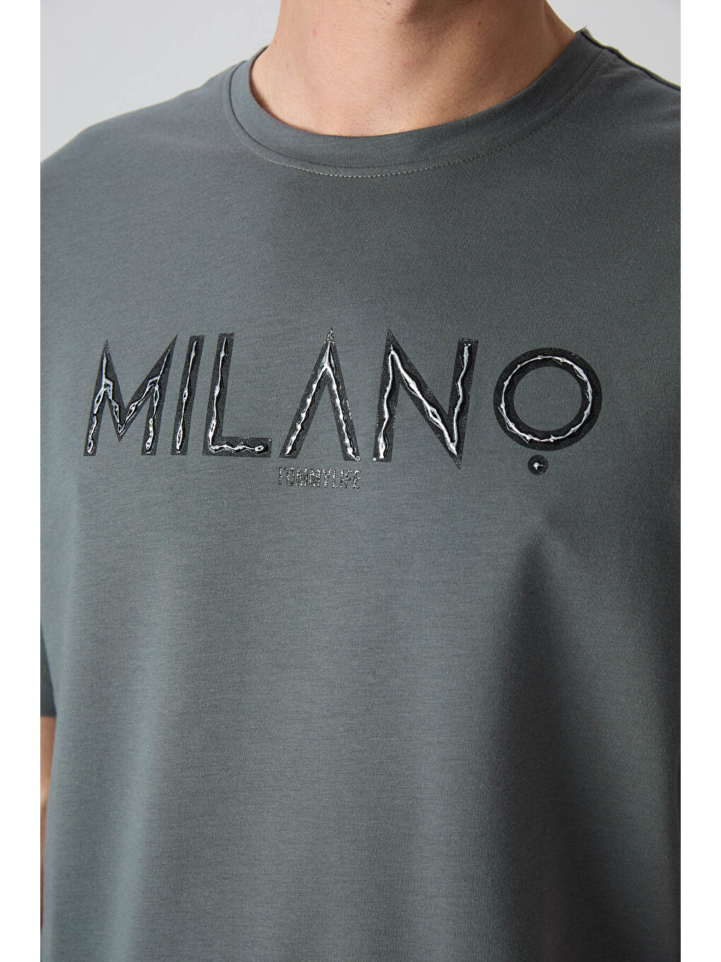 Haki Pamuklu Kalın Yumuşak Dokulu Oversize Fit Baskılı Erkek Tişört - 88345-2