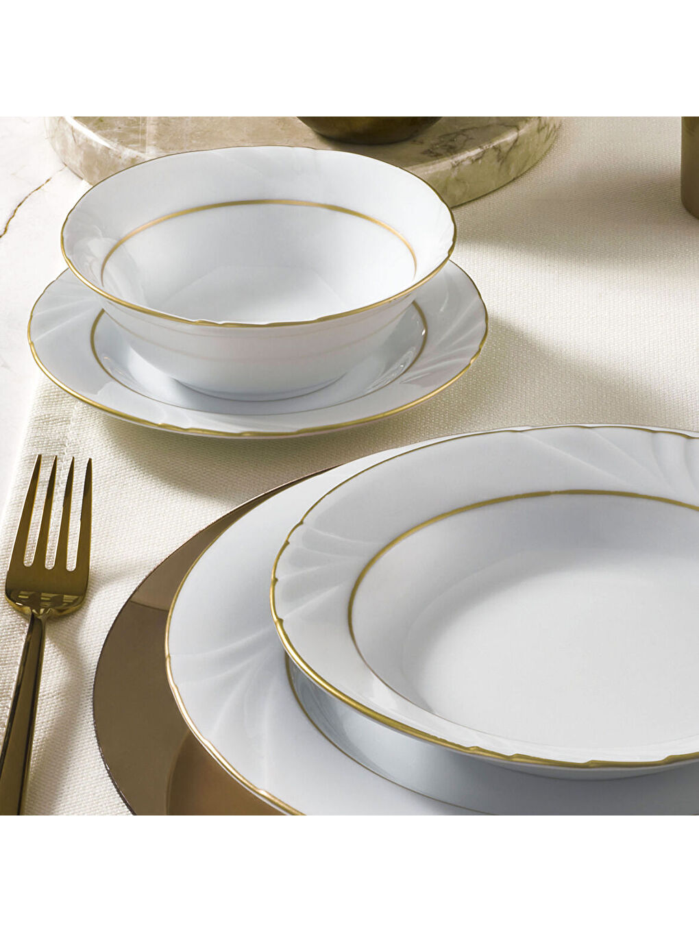 Ekru Soprano 26 Parça 6 Kişilik Yemek Takımı Altın Yaldız 23-2