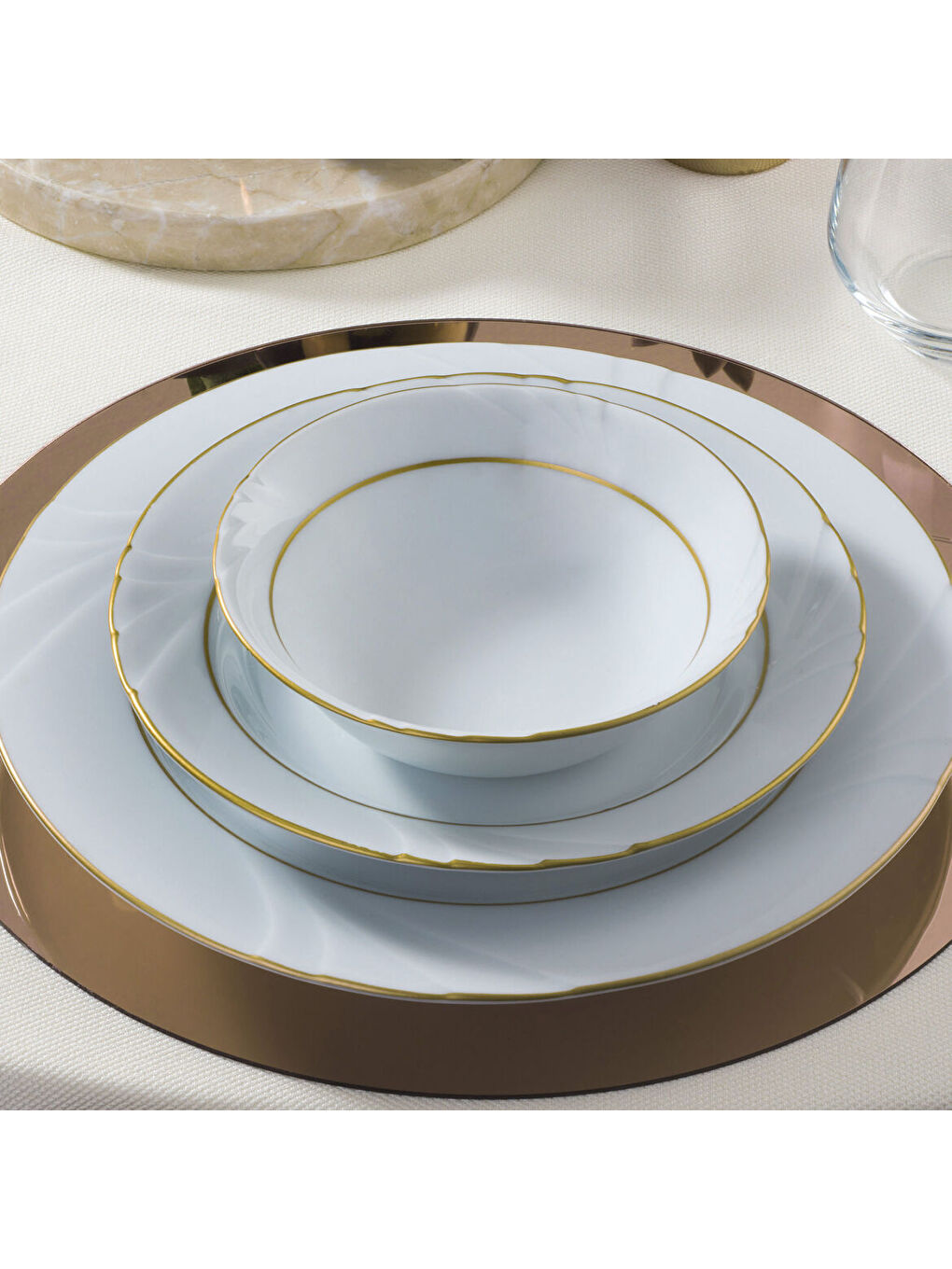 Ekru Soprano 26 Parça 6 Kişilik Yemek Takımı Altın Yaldız 23-3