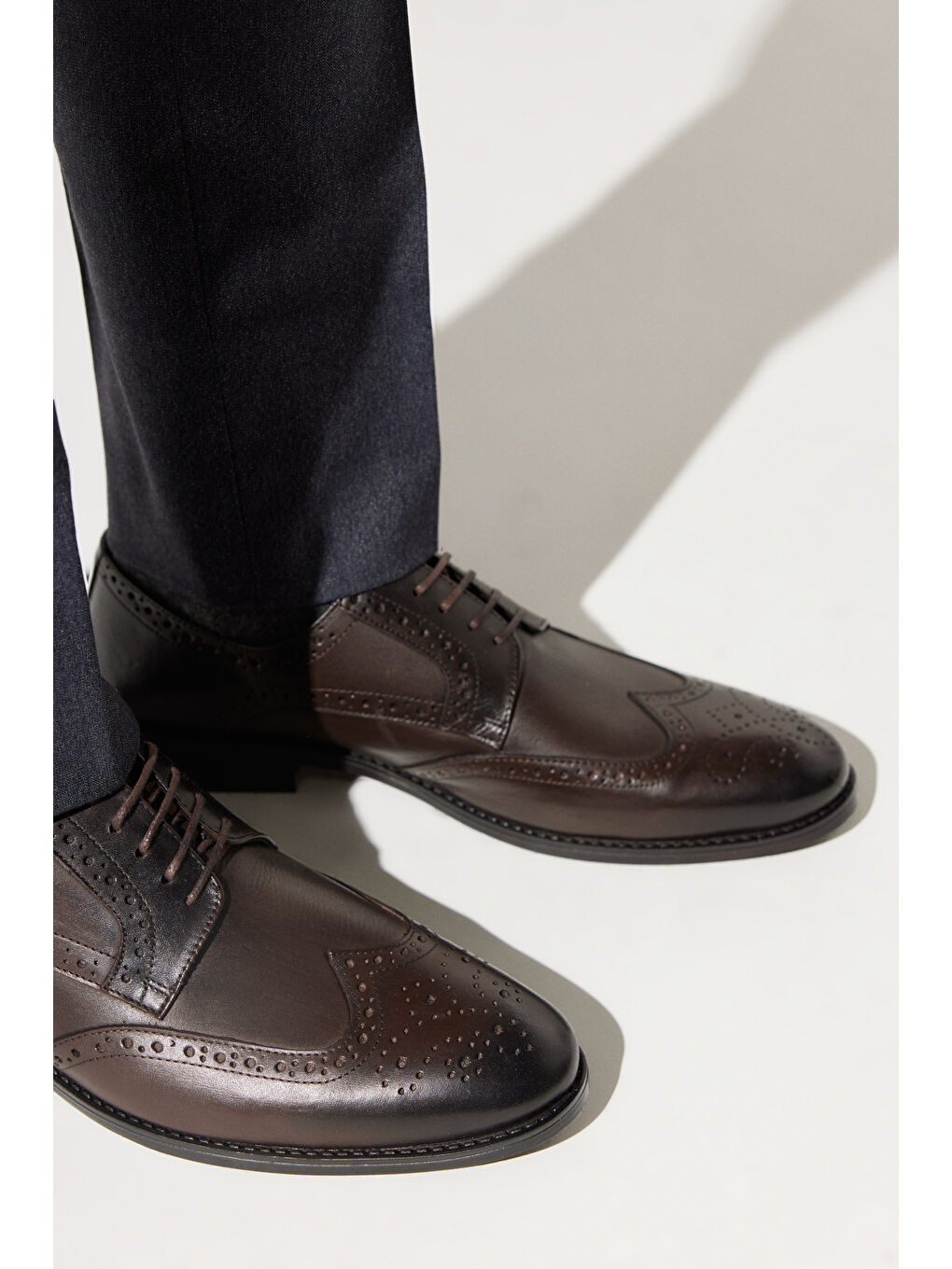 Erkek Kahverengi %100 Deri Klasik Ayakkabı-2