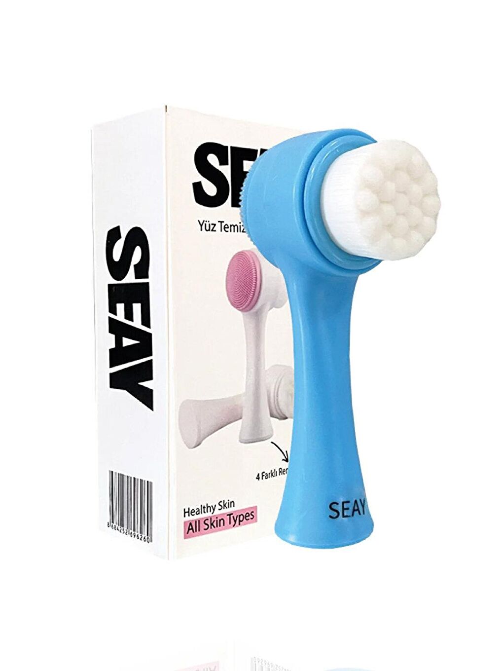 Çift Taraflı Yüz Temizleme Masaj Fırçası 350.000 Adet Saç Teli Mavi