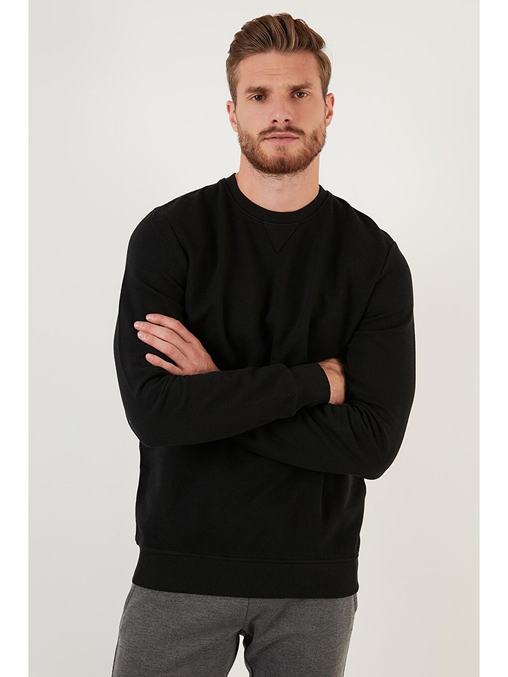 Siyah % 100 Pamuk Bisiklet Yaka Basic Sweat 5905028-3