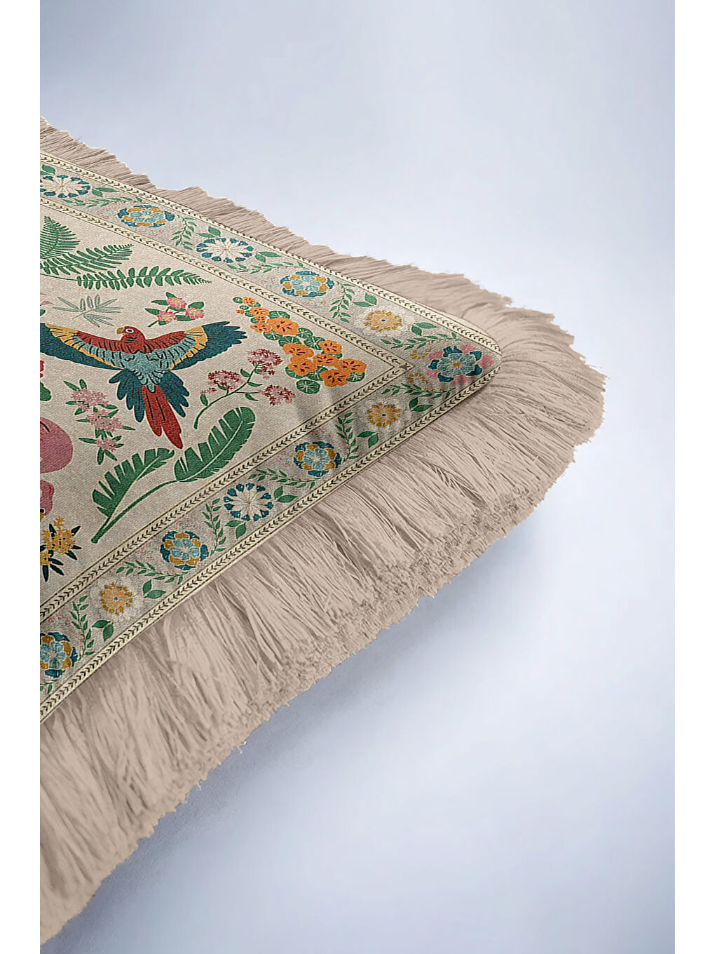 Karışık Tropikal Hayvanlar Saçaklı Yastık Kılıfı - Jungle Tema Bohem Yeşil Gold Püsküllü Kırlent Kılıfı-6