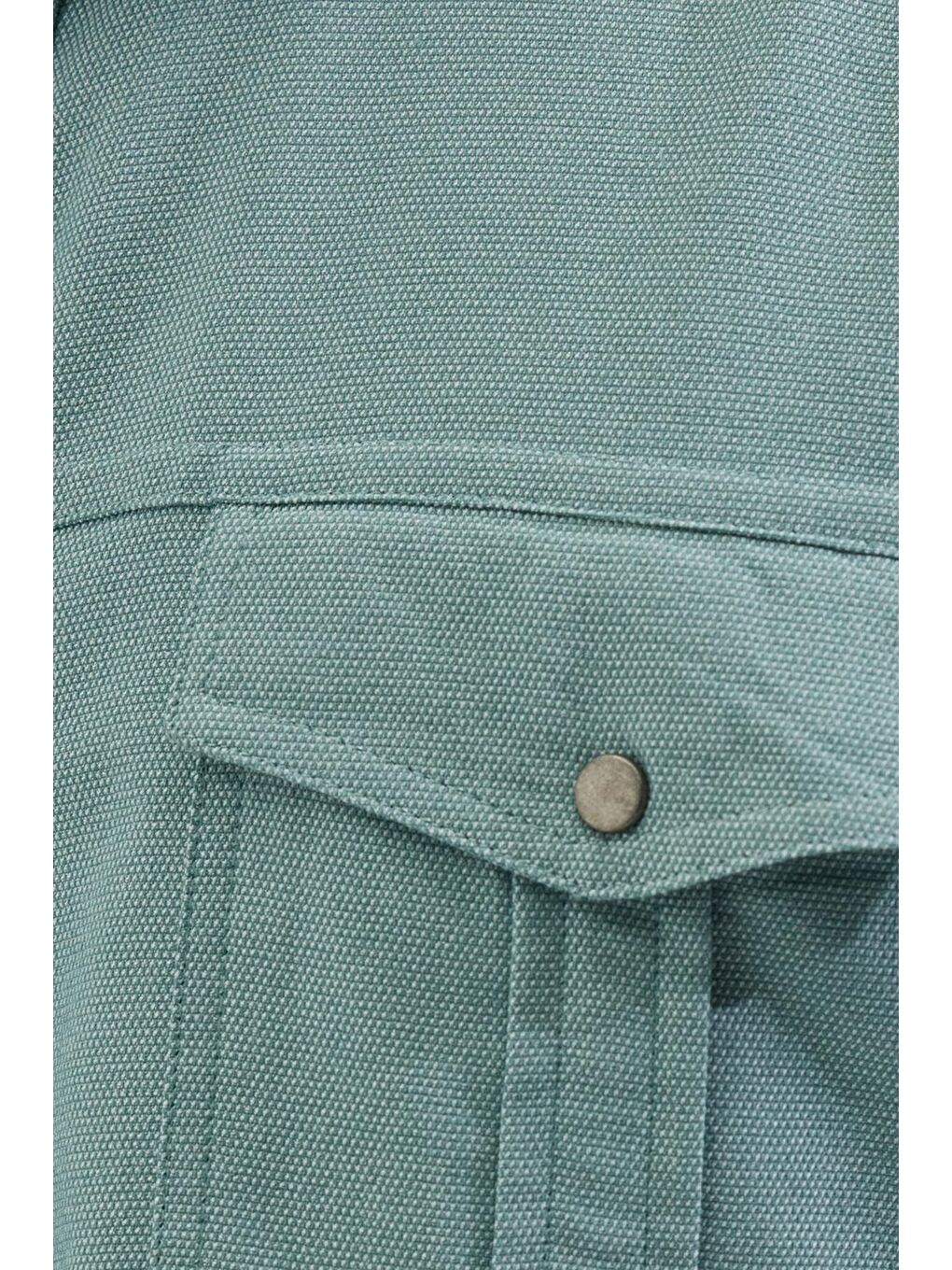 Yeşil Slim Fit Uzun Kollu Spor Yaka Yıkamalı Çift Cepli Armürlü Denim Jean Mint Erkek Gömlek-2