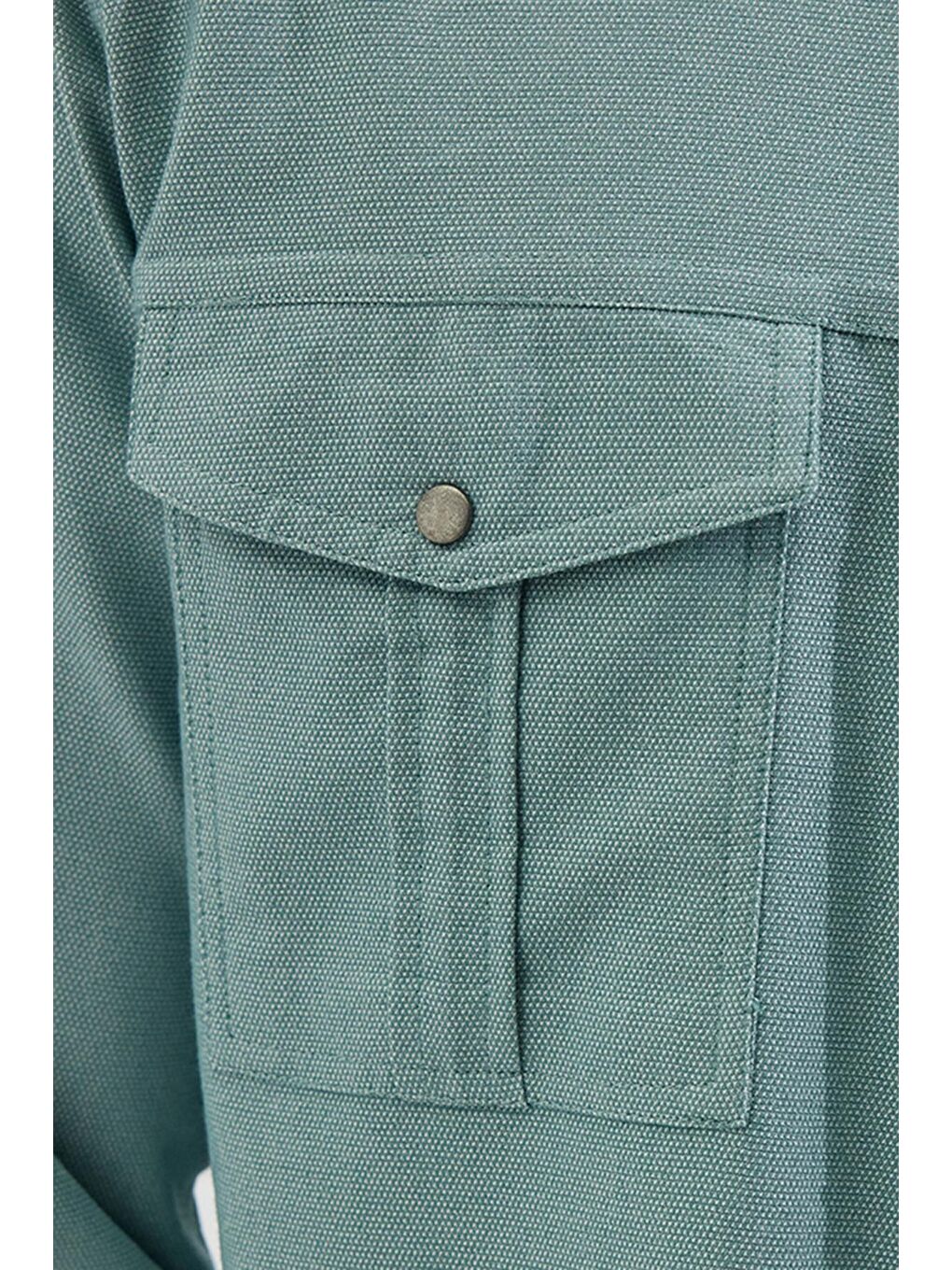 Yeşil Slim Fit Uzun Kollu Spor Yaka Yıkamalı Çift Cepli Armürlü Denim Jean Mint Erkek Gömlek-5