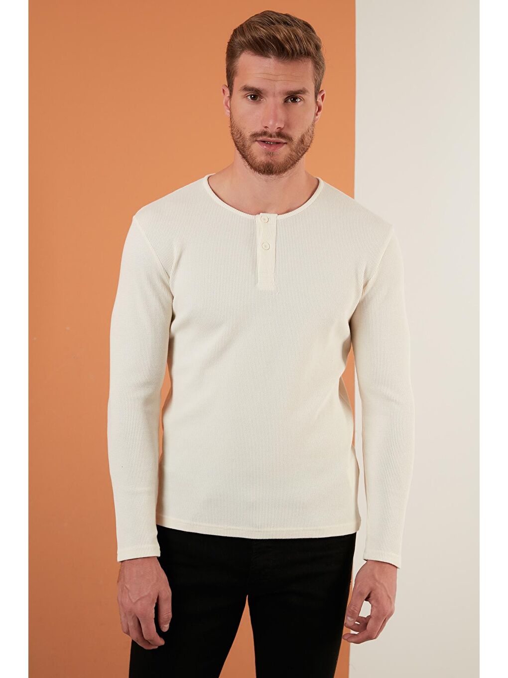 Ekru Pamuklu Düğme Detaylı Bisiklet Yaka Sweat 5905070-1