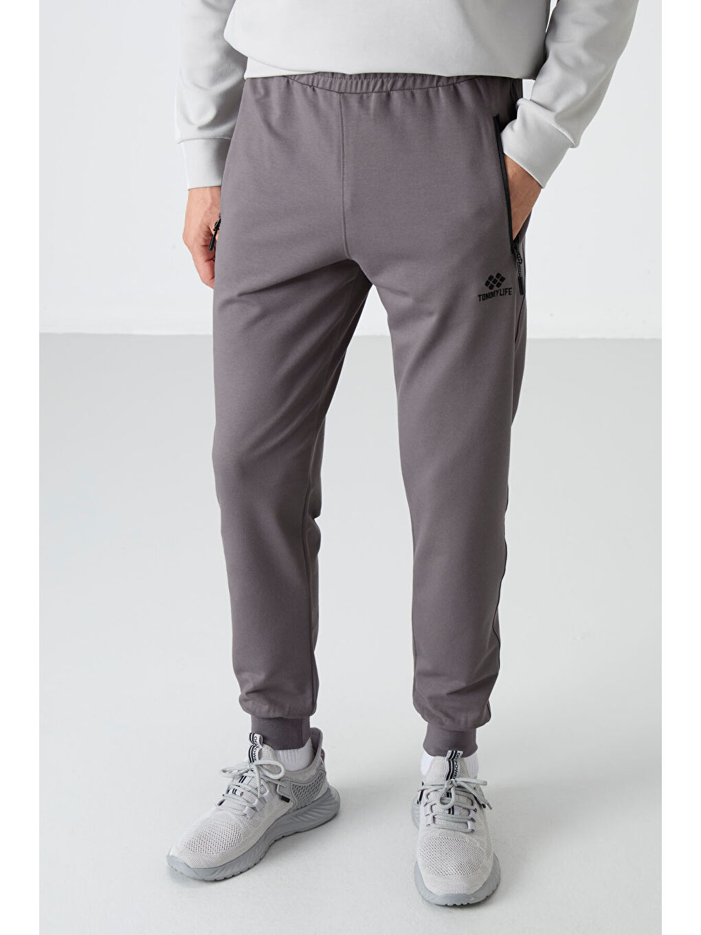 Koyu Gri Fermuar Cepli Standart Kalıp Erkek Jogger Eşofman Altı- 84587