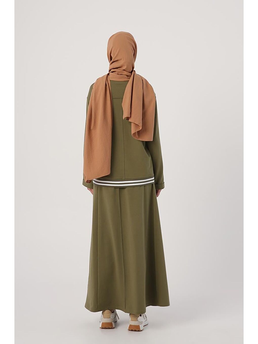 Açık Haki-Çizgili Ribanalı Etekli Kısa Hırkalı Takım-3