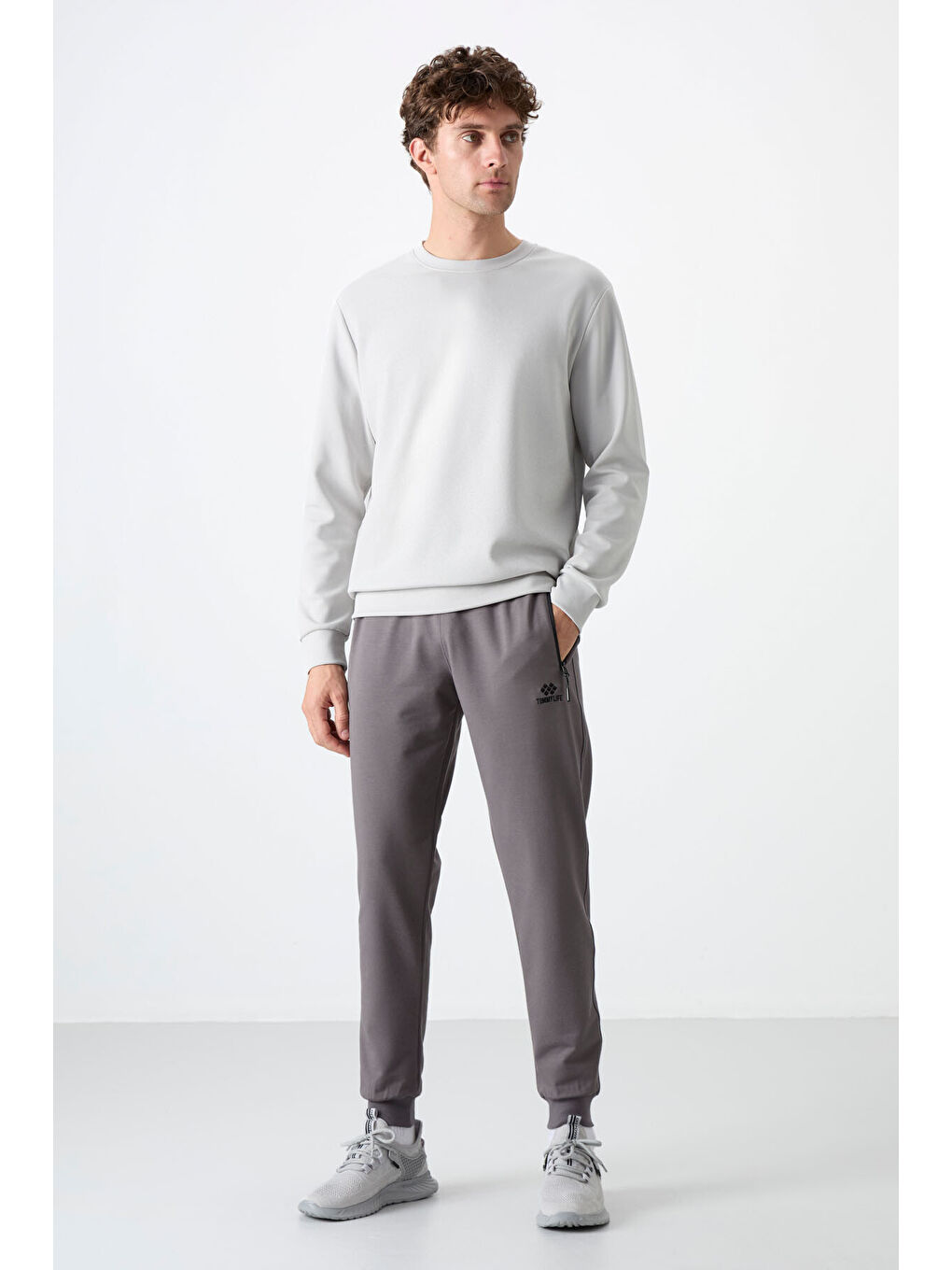 Koyu Gri Fermuar Cepli Standart Kalıp Erkek Jogger Eşofman Altı- 84587-2