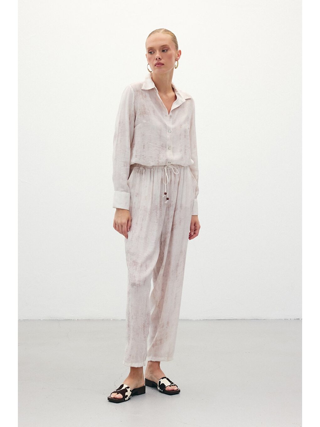 Bej Batık Desenli Pantolon - Taş-3