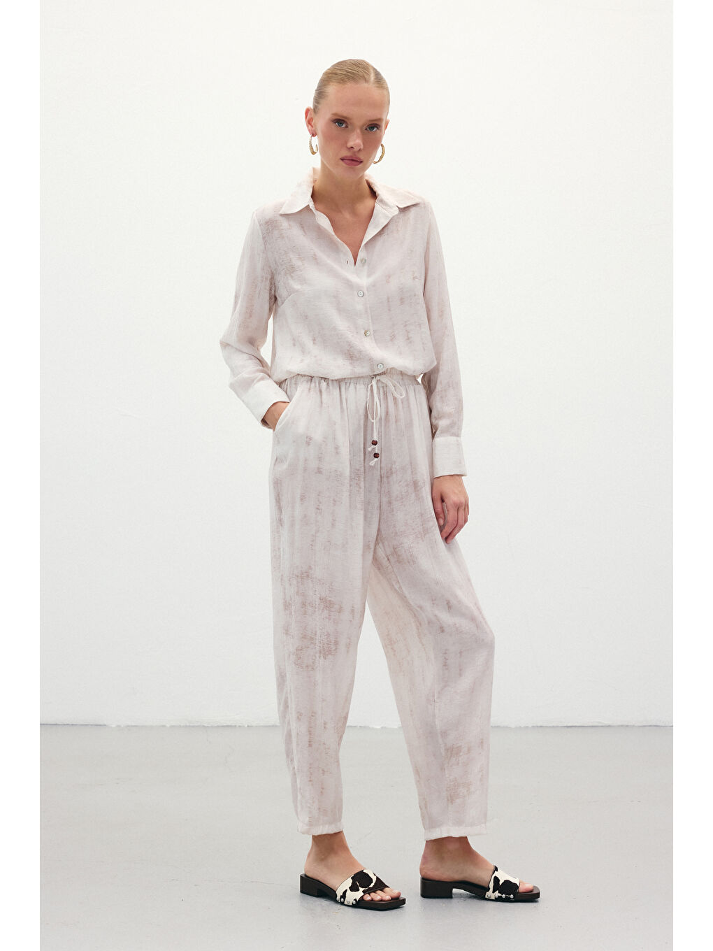 Bej Batık Desenli Pantolon - Taş-4