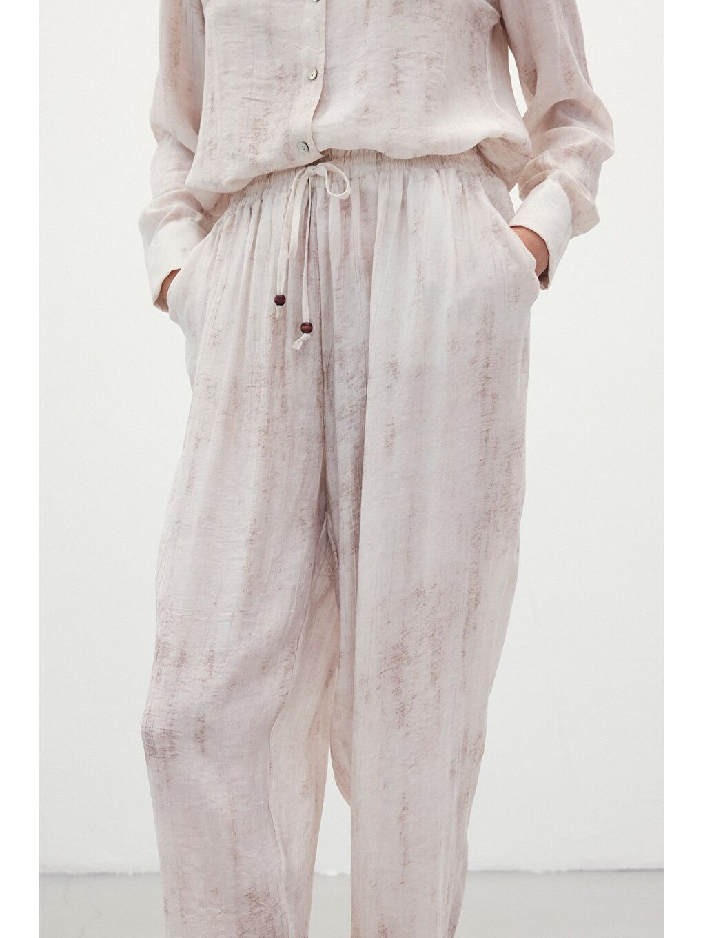 Bej Batık Desenli Pantolon - Taş-5