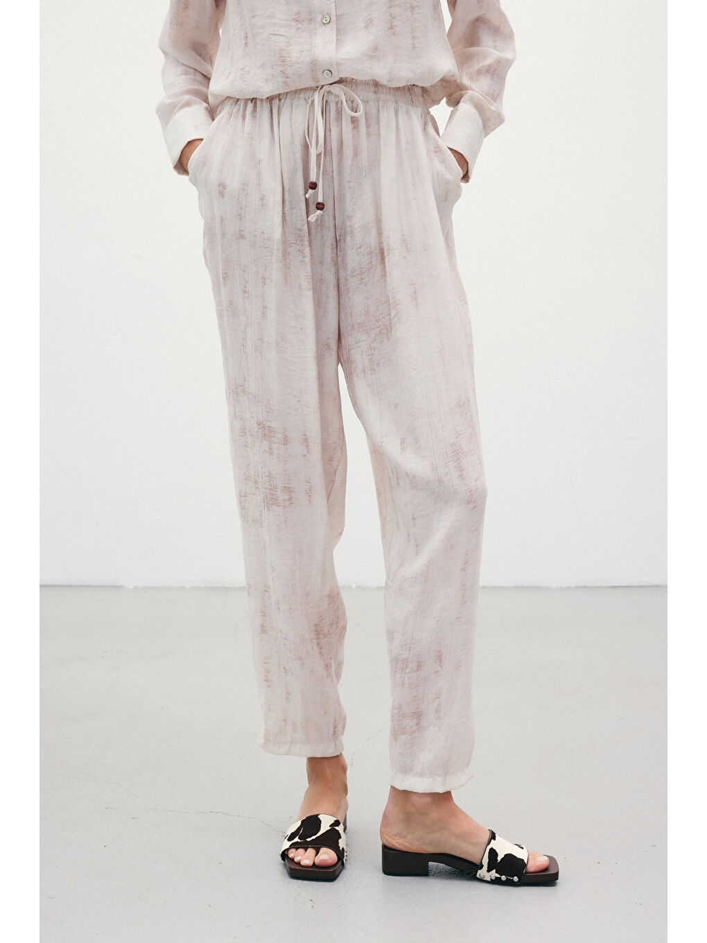 Bej Batık Desenli Pantolon - Taş-6