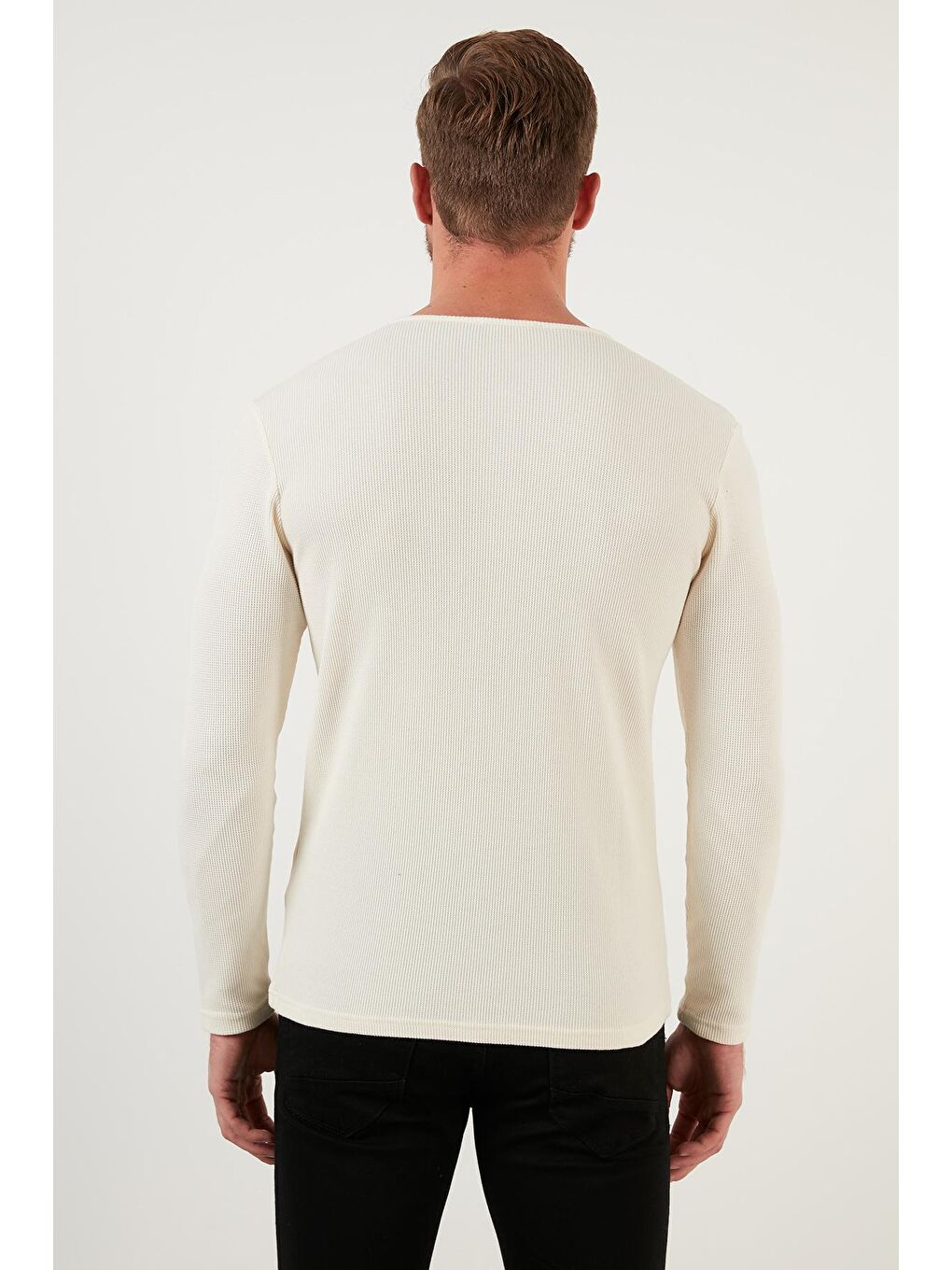 Ekru Pamuklu Düğme Detaylı Bisiklet Yaka Sweat 5905070-4