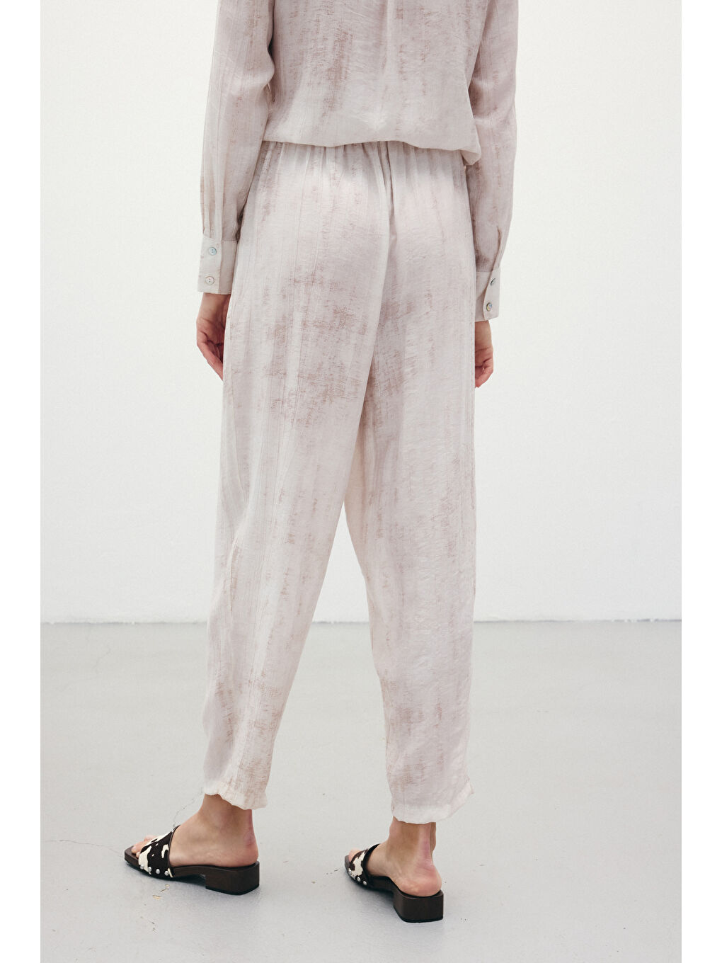 Bej Batık Desenli Pantolon - Taş-7