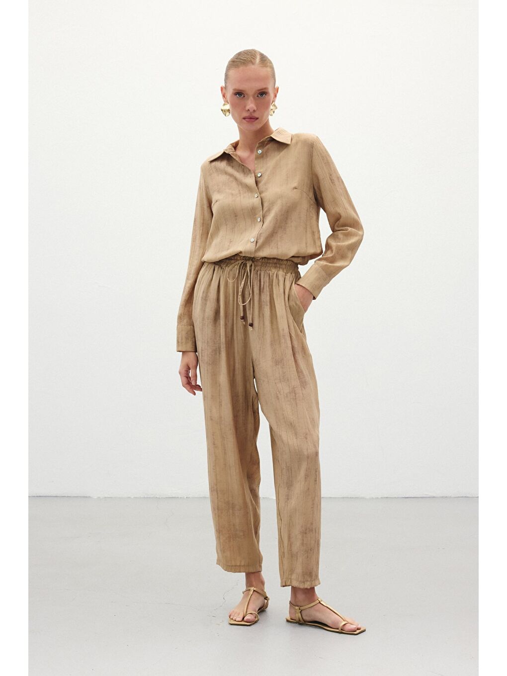 Kahverengi Batık Desenli Pantolon - Camel