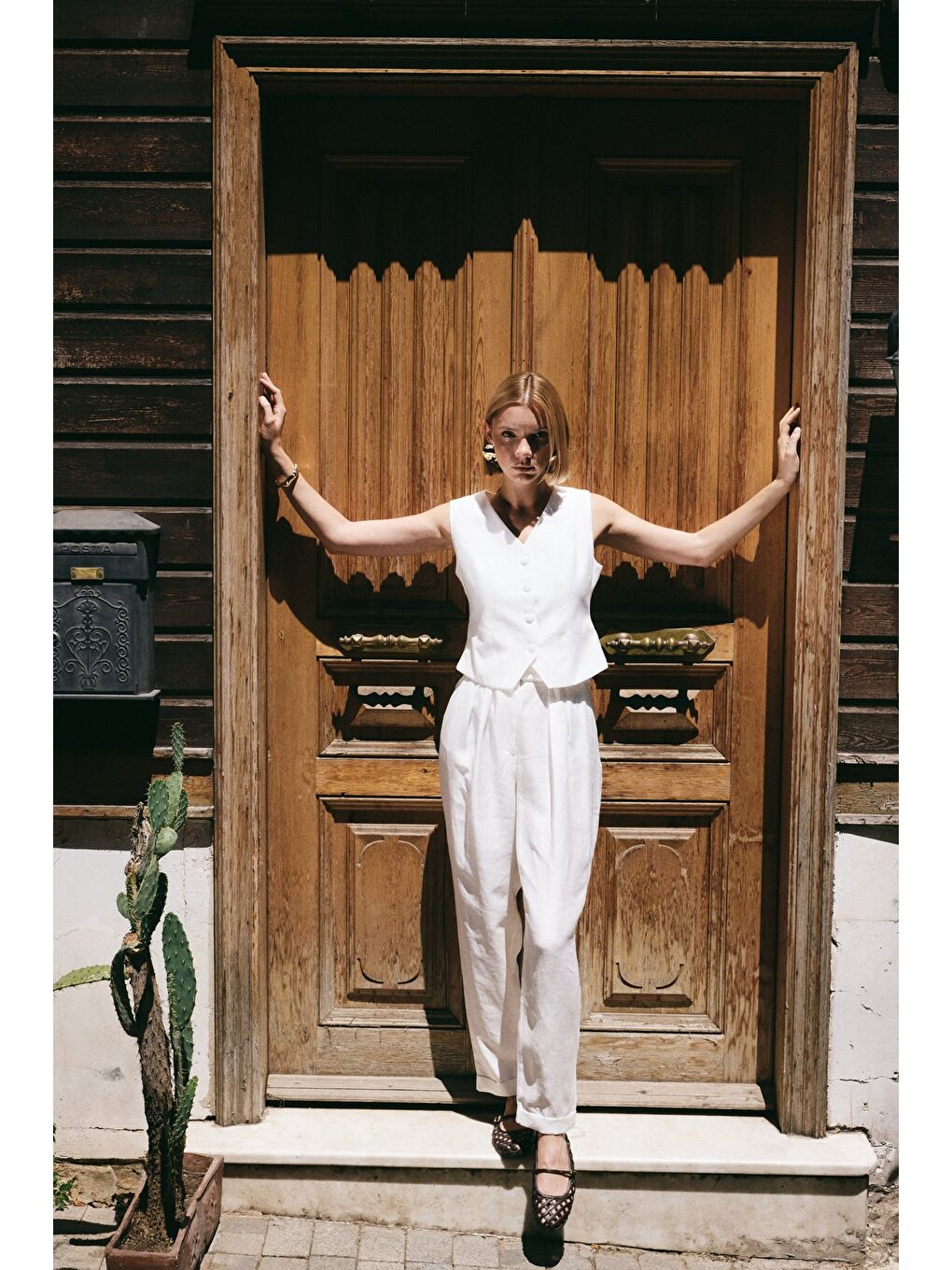 Salaş Keten Pantolon - Ekru-2