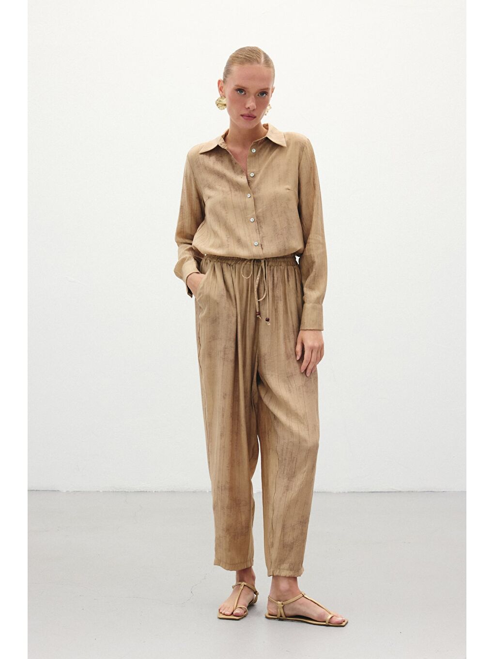 Kahverengi Batık Desenli Pantolon - Camel-2